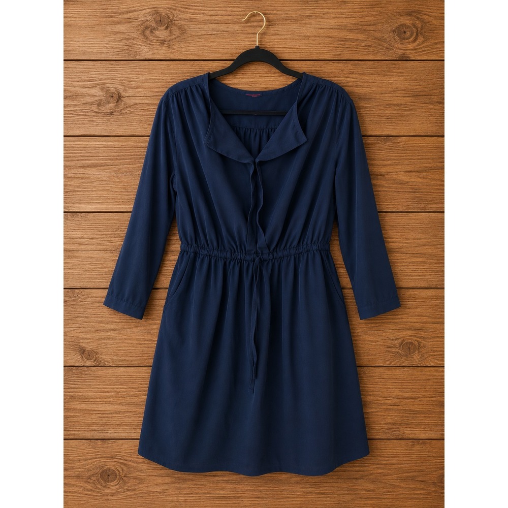 Minimalist Business Casual‎ Black Knee Length Dress Gathered Waist Womens Large